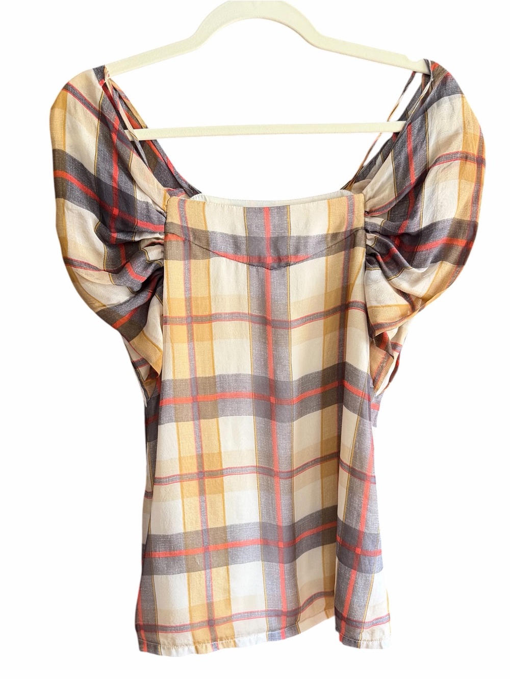 PAUL &‎ JOE Silk Plaid Ruffle Sleeve Top 1 S